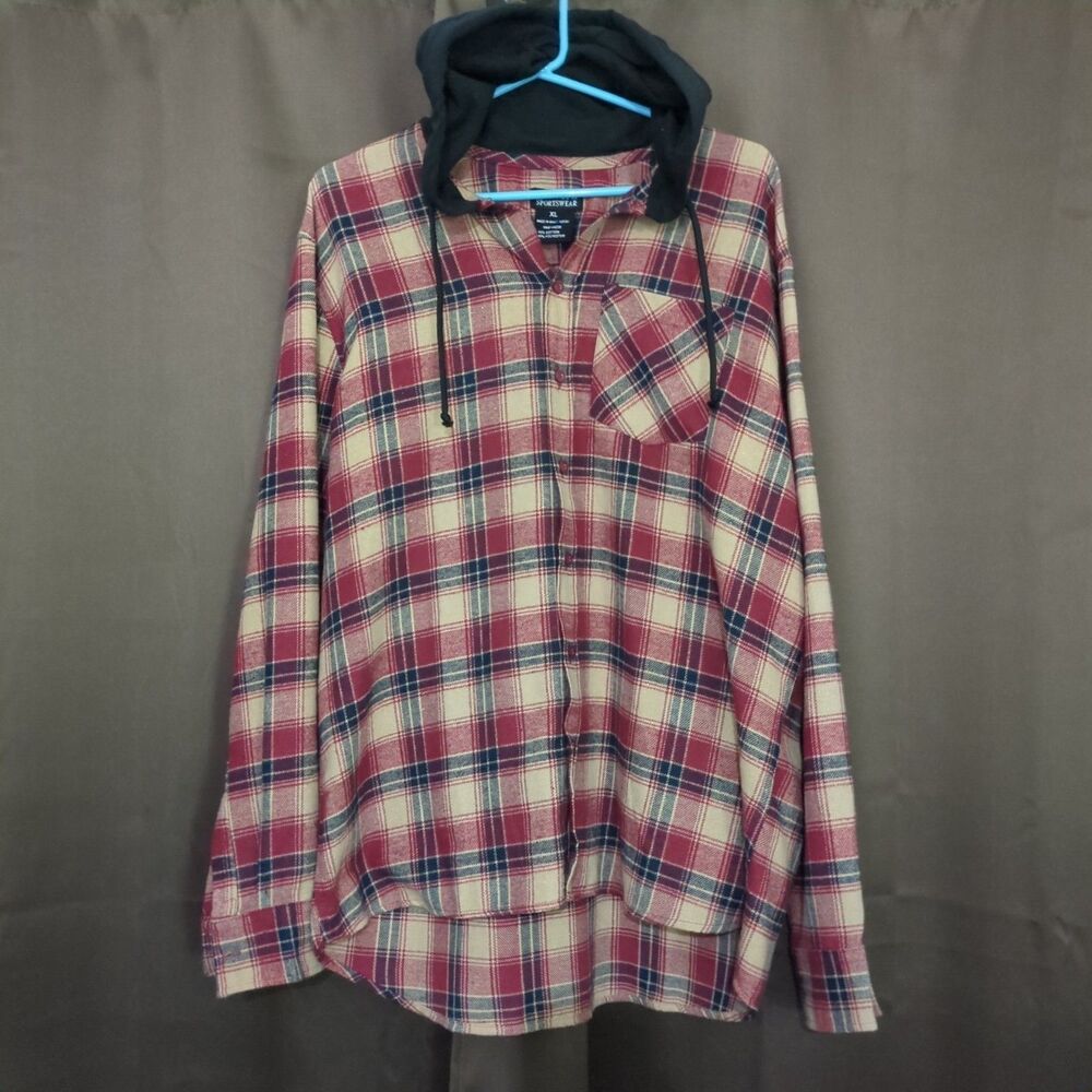Rudolph Sportswear Women’s Hooded Flannel Shirt XL Grunge